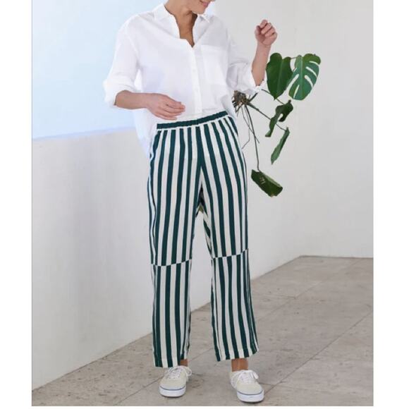 AYR Pants - NWOT AYR The Flow State Pant Regatta Green striped high waist silk blend sz M